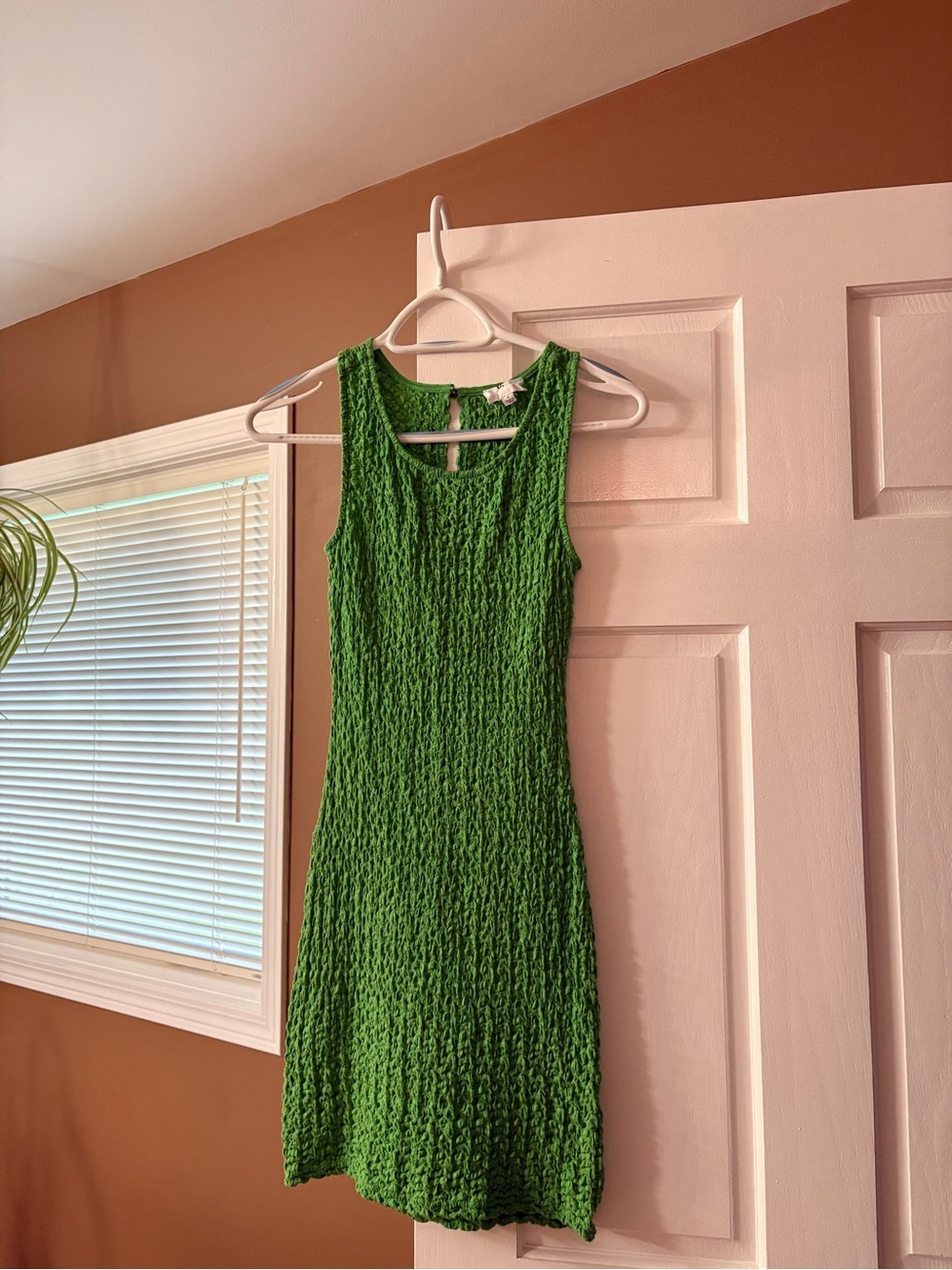 Textured Green Sleeveless Knit Mini Dress